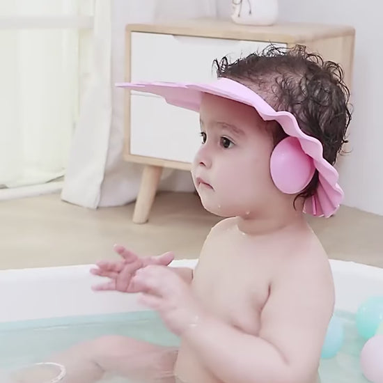 Baby Using Shower Cap